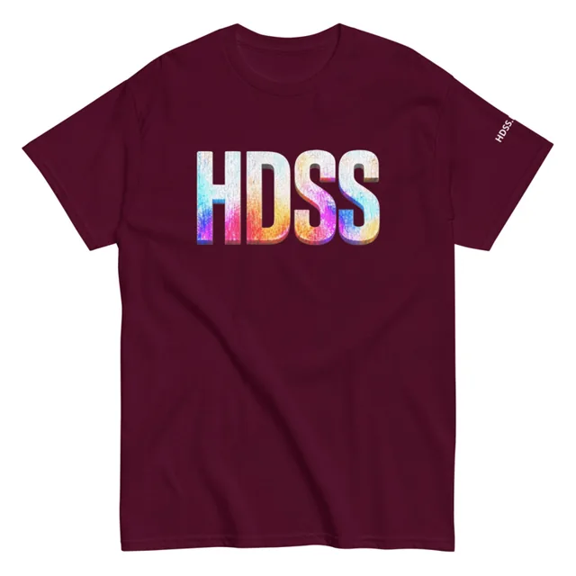 HDSS Unisex Classic Tee in maroon, the HDSS wordmark across the chest.